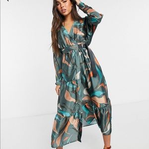 ASOS Satin wrap abstract print dress. New. Size 14